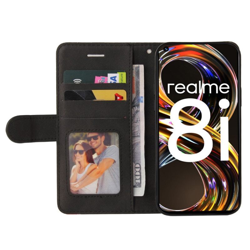 Θήκη Flip Realme 8i Δίχρωμο Ψεύτικο Δέρμα Με Υπογραφή