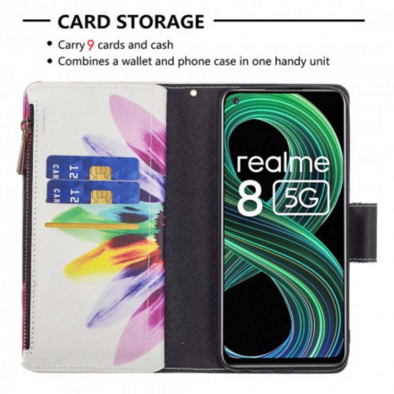 Κάλυμμα Realme 8 5G Τσέπη Με Φερμουάρ Λουλουδιών