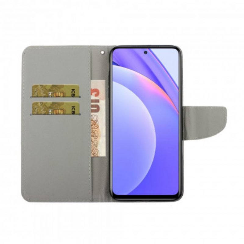 Θήκη Flip Xiaomi Mi 10T Lite / Redmi Note 9 Pro 5G με κορδονι Έγχρωμο Γατάκι Με Λουράκι