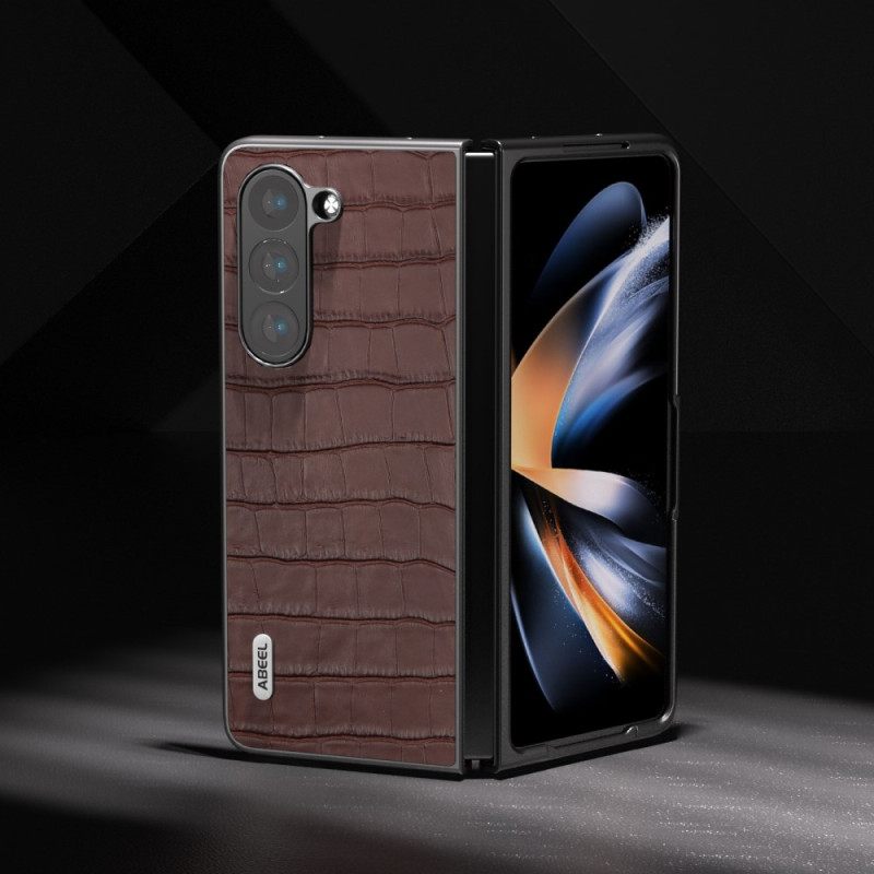 Κάλυμμα Samsung Galaxy Z Fold 5 Σχέδιο Κροκόδειλου Από Γνήσιο Δέρμα Σιλικόνης