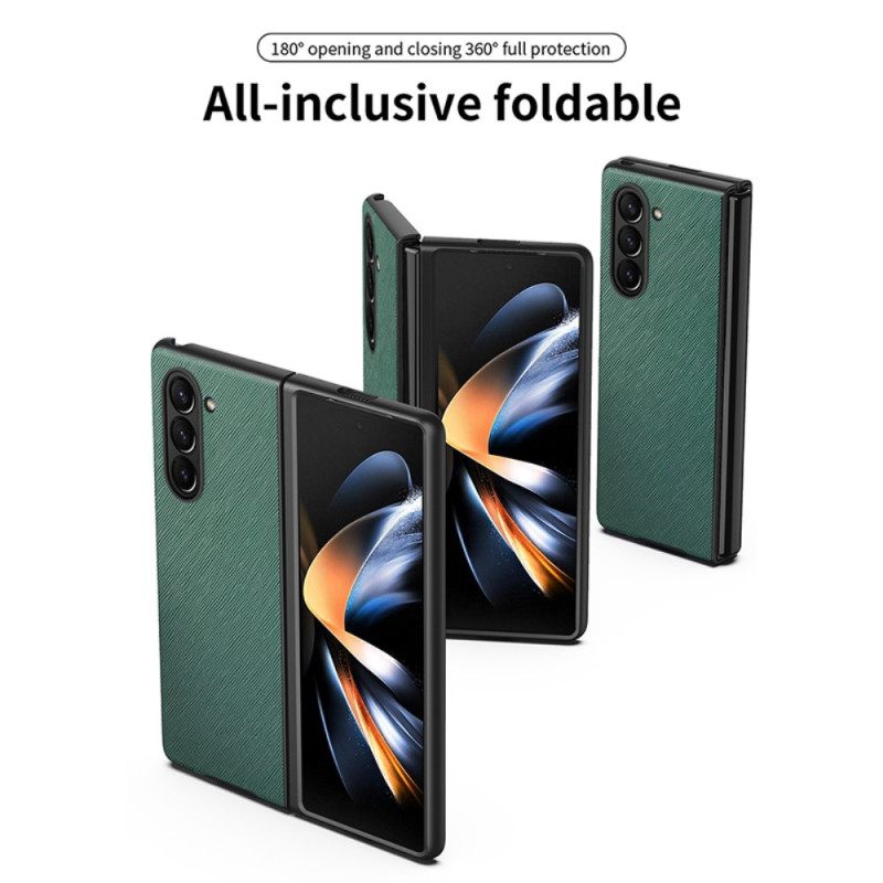 Κάλυμμα Samsung Galaxy Z Fold 5 Υφαντό Δερμάτινο Στυλ