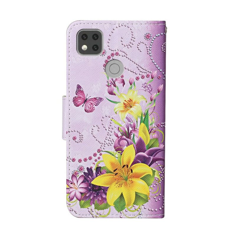 Κάλυμμα Xiaomi Redmi 9C με κορδονι Southern Butterflies And Flowers Strappy