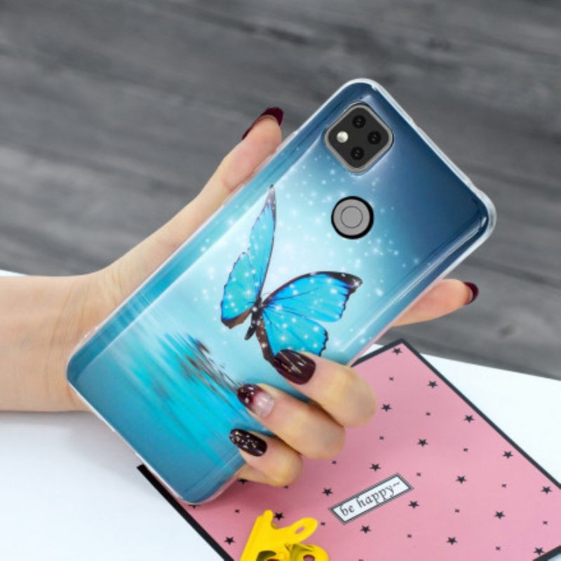 Θήκη Xiaomi Redmi 9C Φθορίζουσα Μπλε Πεταλούδα