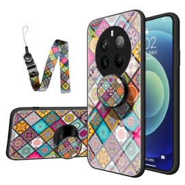 Κάλυμμα Realme 12 Pro / 12 Pro Plus Υποστήριξη Patchwork Και Κορδόνι Σιλικόνης