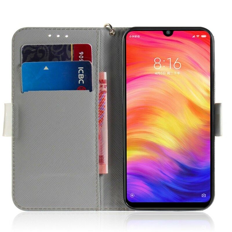 Θήκη Flip Xiaomi Redmi Note 7 με κορδονι Ντομάτα Στη Γάτα Στρινγκ