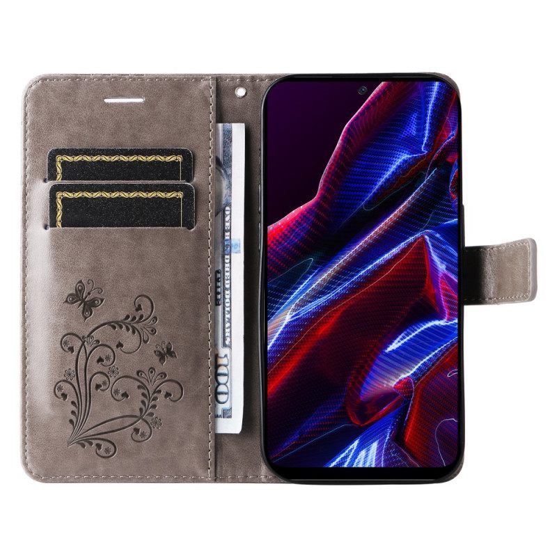 δερματινη θηκη Xiaomi Redmi Note 12 5G με κορδονι Πεταλούδες Giant Strap