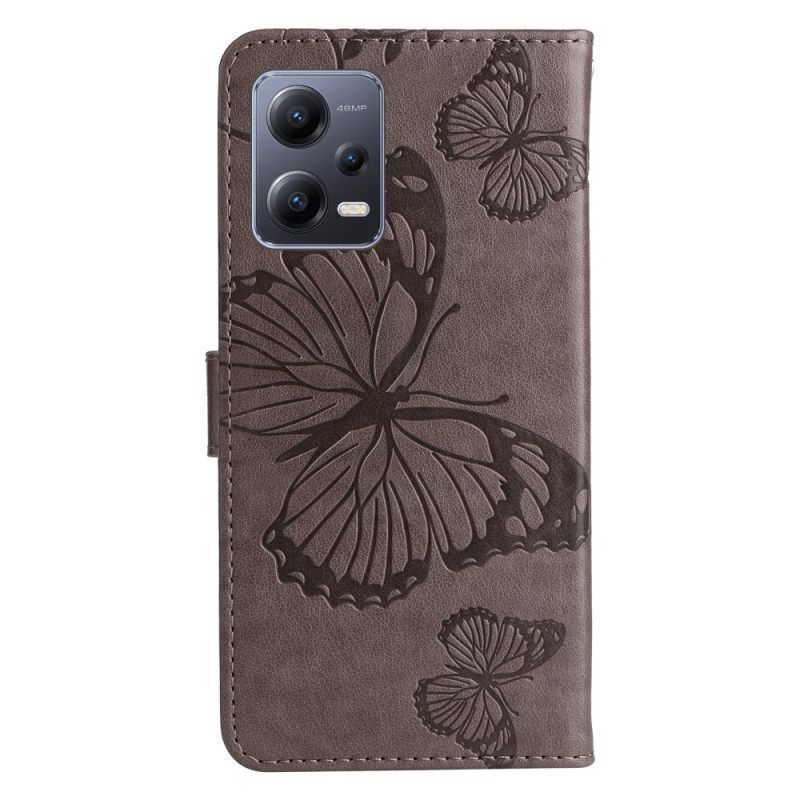 δερματινη θηκη Xiaomi Redmi Note 12 5G με κορδονι Πεταλούδες Giant Strap