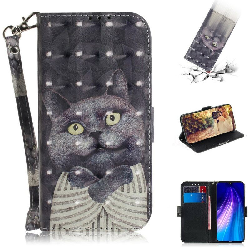 Κάλυμμα Xiaomi Redmi Note 8 με κορδονι Γκρι Strappy Cat