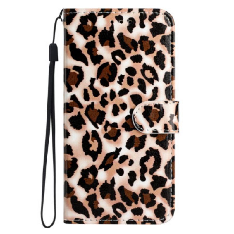 δερματινη θηκη Moto G73 5G με κορδονι Strappy Leopard Print