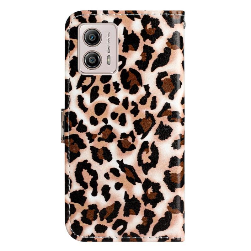 δερματινη θηκη Moto G73 5G με κορδονι Strappy Leopard Print