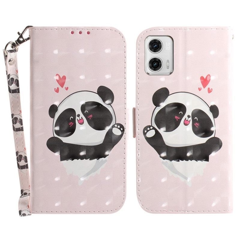 Κάλυμμα Moto G73 5G με κορδονι Panda Love With Lanyard