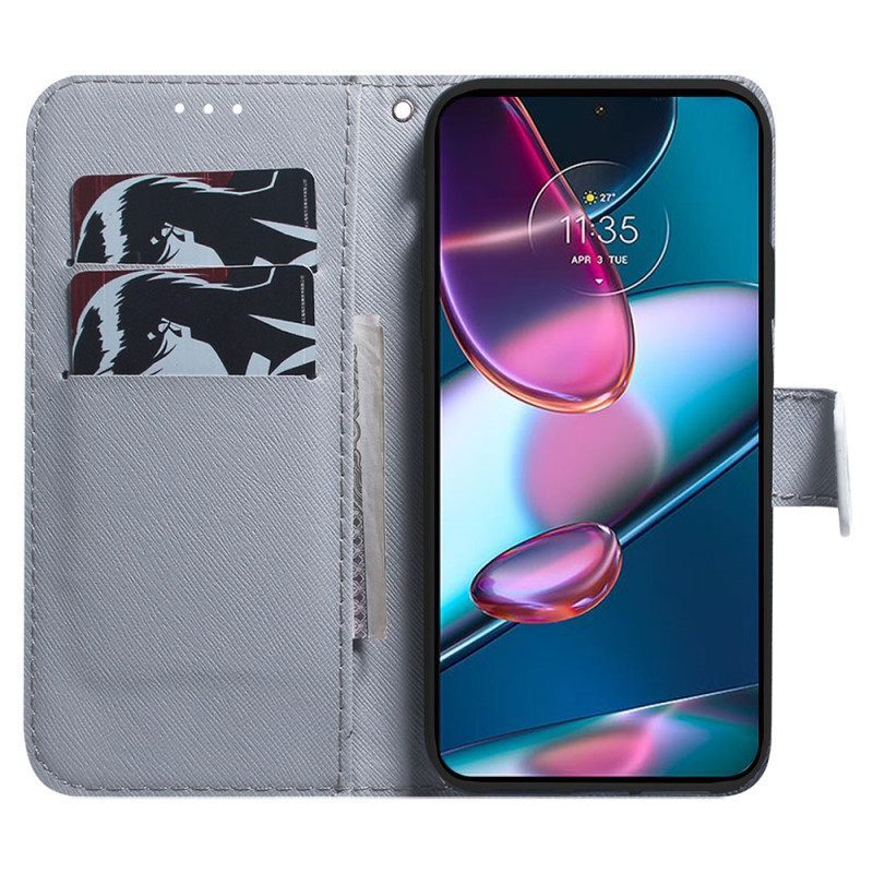 Κάλυμμα Moto G73 5G με κορδονι Strappy White Tiger