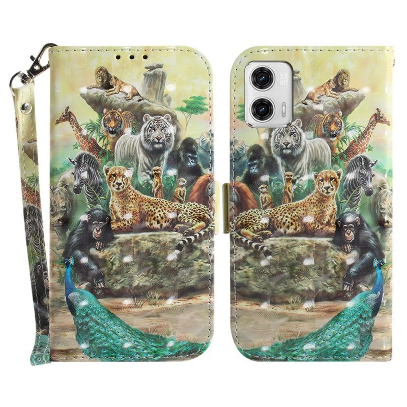 Κάλυμμα Moto G73 5G με κορδονι Thong Safari Animals