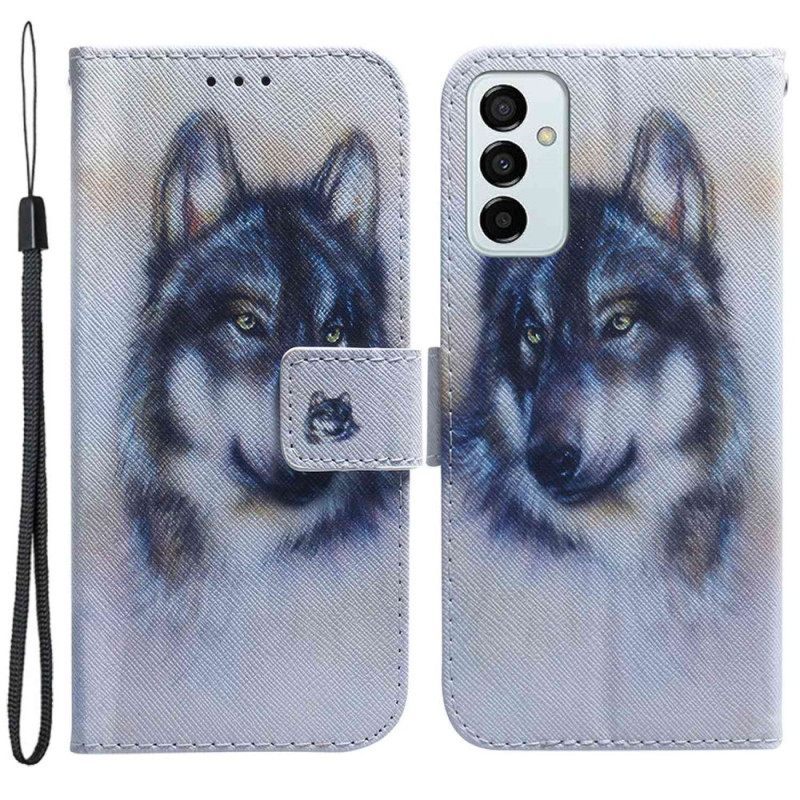 δερματινη θηκη Samsung Galaxy M13 με κορδονι Strappy Watercolor Dog