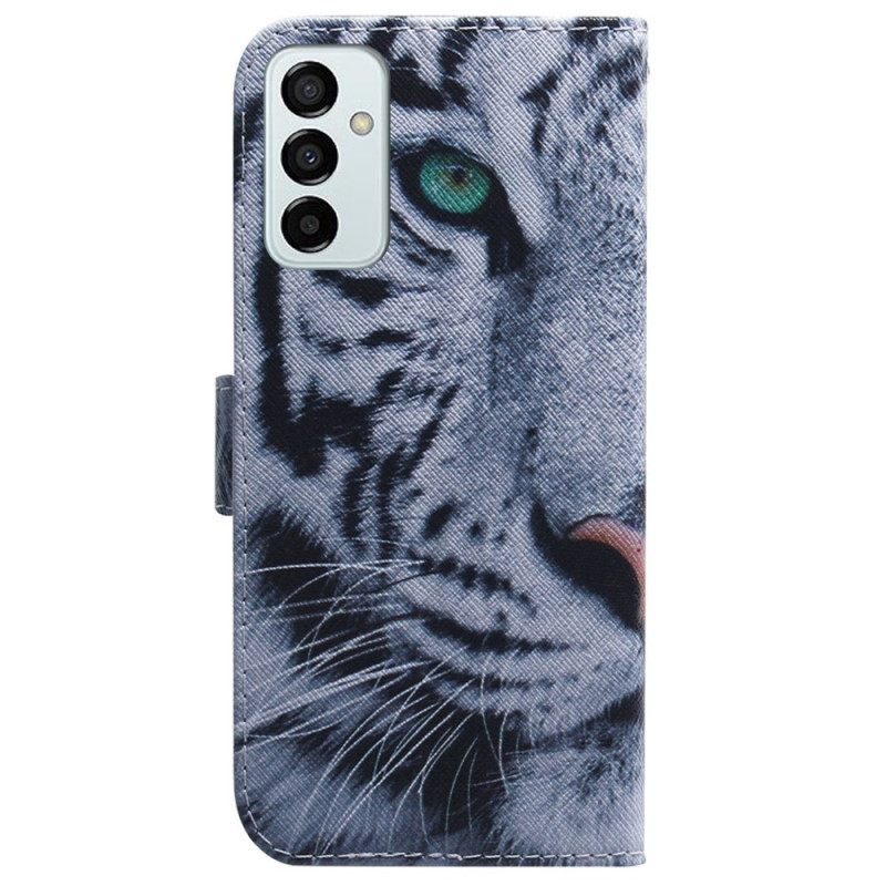 δερματινη θηκη Samsung Galaxy M13 με κορδονι Strappy White Tiger