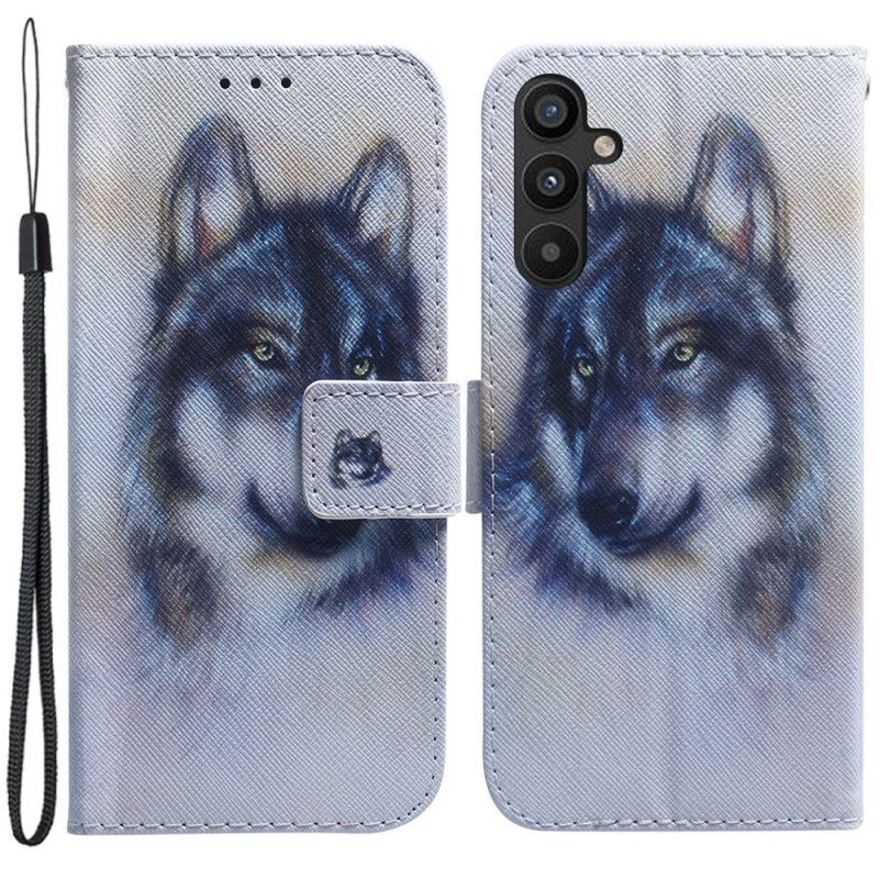 Κάλυμμα Samsung Galaxy A54 5G με κορδονι Strappy Watercolor Wolf