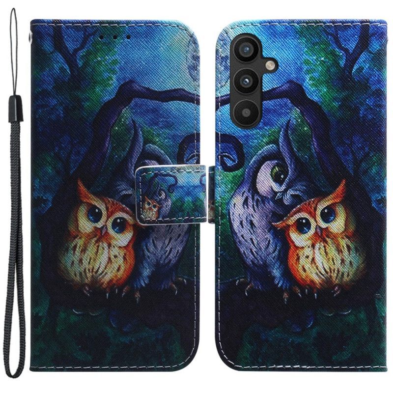 Κάλυμμα Samsung Galaxy A54 5G με κορδονι Ζωγραφική Με Strappy Owls