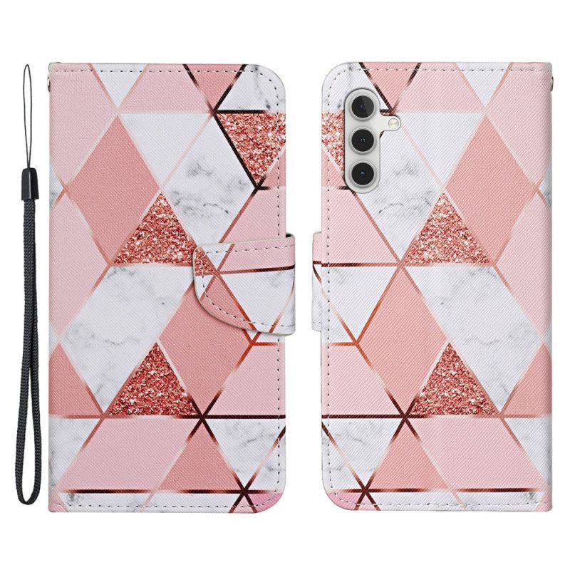 Θήκη Flip Samsung Galaxy A54 5G με κορδονι Marble And Glitter Strappy