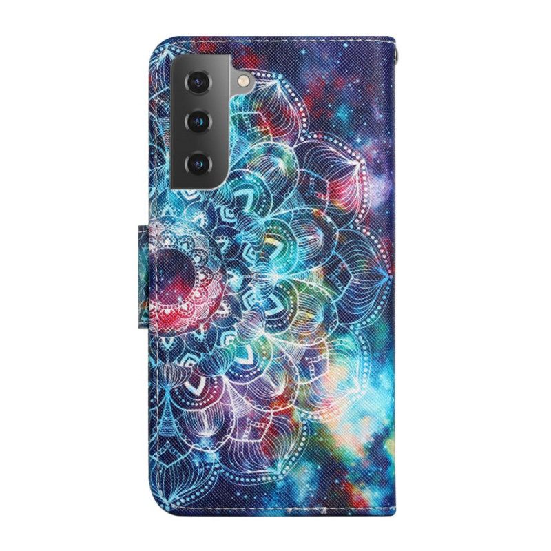 δερματινη θηκη Samsung Galaxy S22 Plus 5G με κορδονι Flashy Half Mandala Με Λουράκι