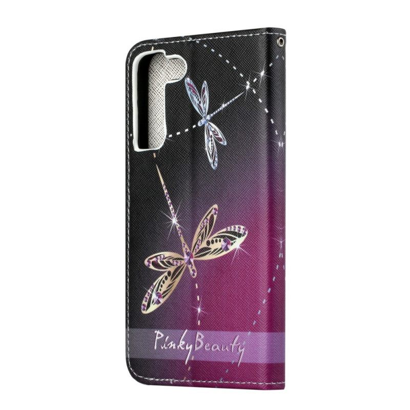 δερματινη θηκη Samsung Galaxy S22 Plus 5G με κορδονι Strappy Dragonflies