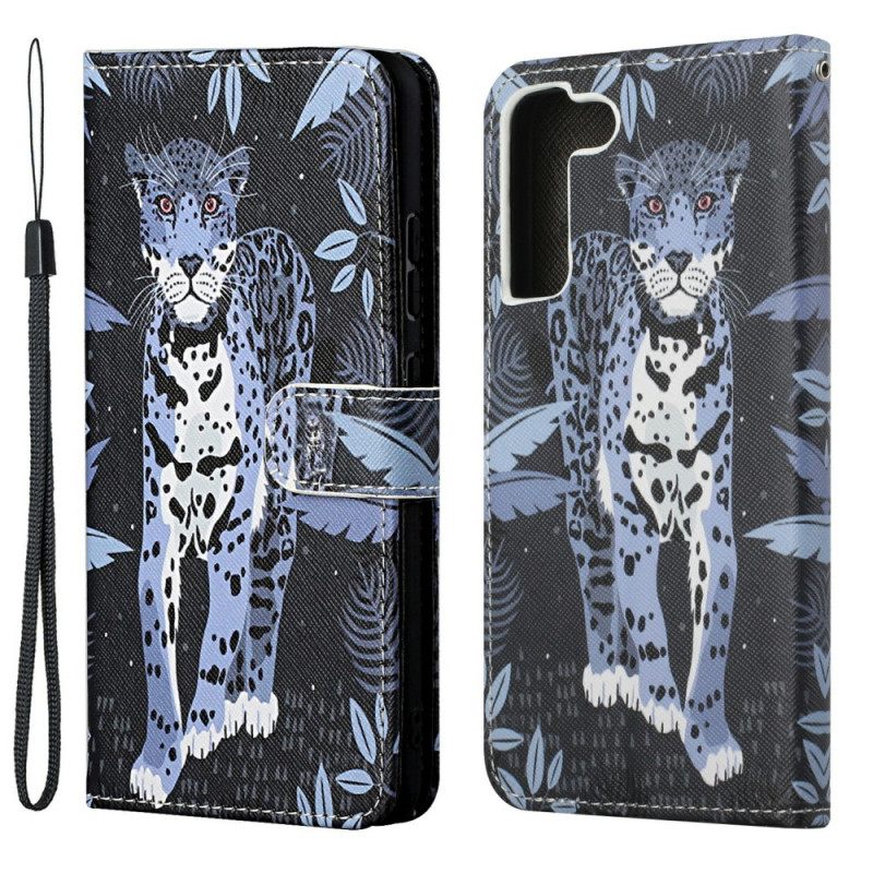 δερματινη θηκη Samsung Galaxy S22 Plus 5G με κορδονι Strappy Leopard