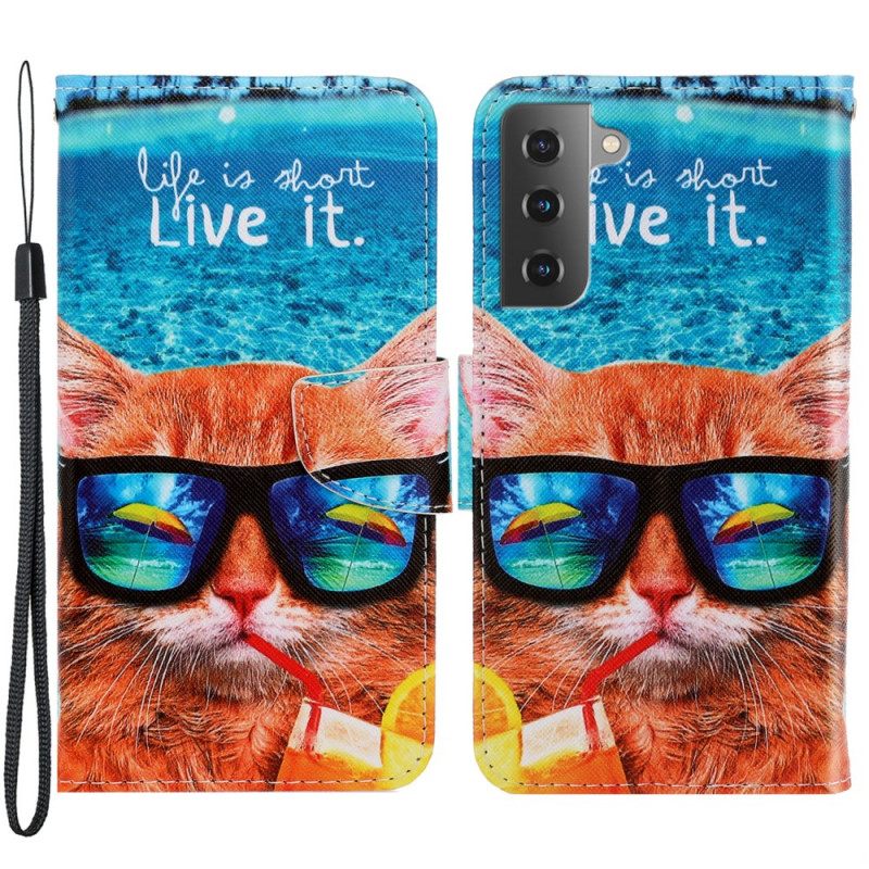 Κάλυμμα Samsung Galaxy S22 Plus 5G με κορδονι Cat Live It Strappy