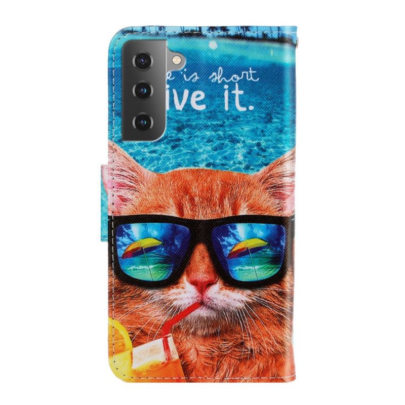 Κάλυμμα Samsung Galaxy S22 Plus 5G με κορδονι Cat Live It Strappy