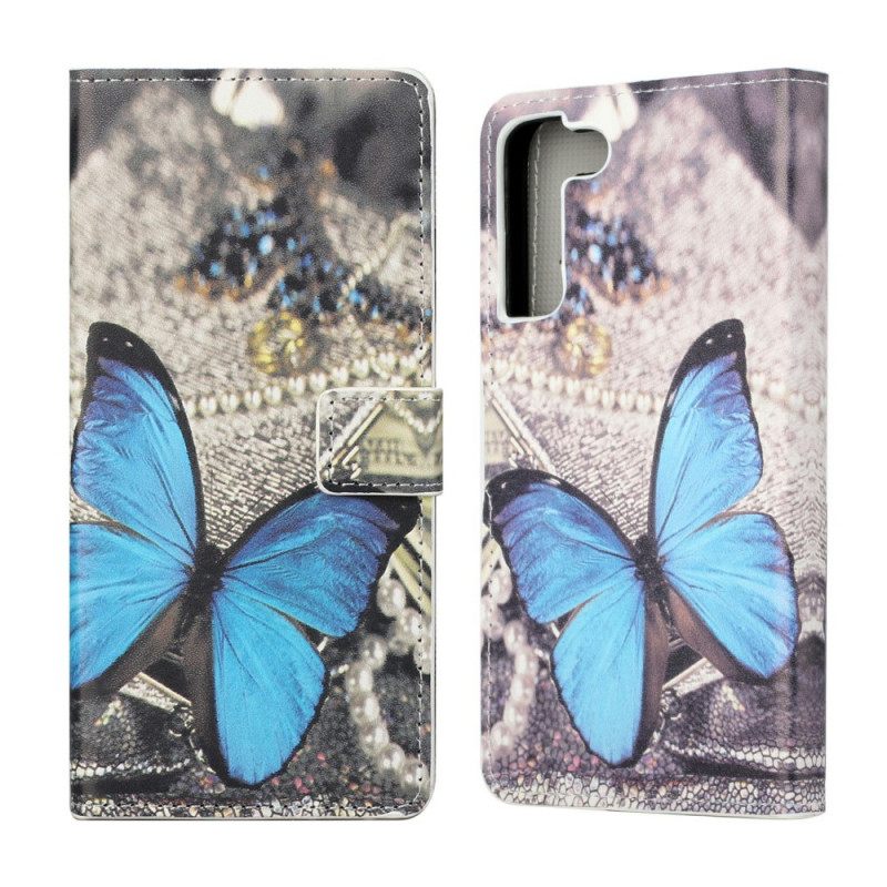 Θήκη Flip Samsung Galaxy S22 Plus 5G Blue Prestige Butterfly