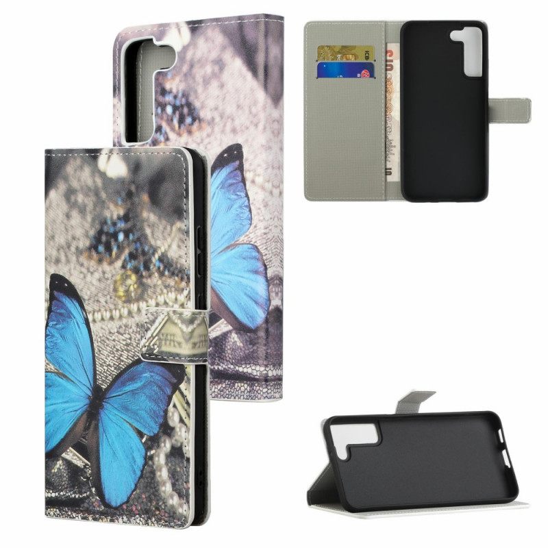 Θήκη Flip Samsung Galaxy S22 Plus 5G Blue Prestige Butterfly