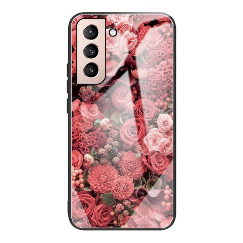 θηκη κινητου Samsung Galaxy S22 Plus 5G Pink Flowers Σκληρυμένο Γυαλί