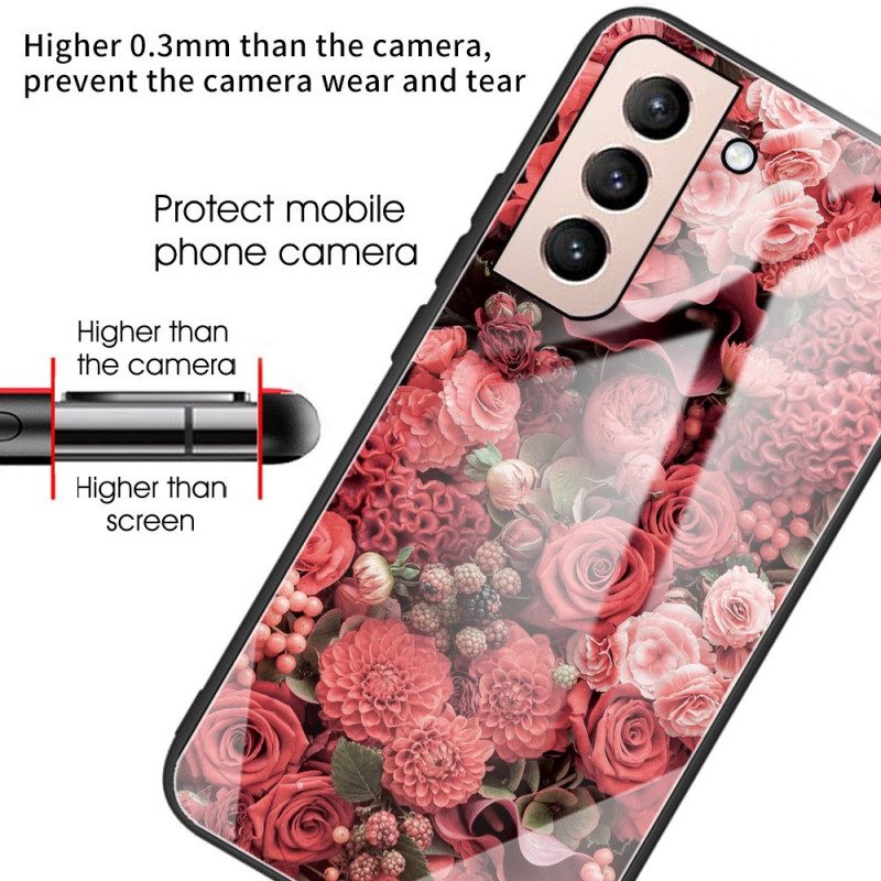 θηκη κινητου Samsung Galaxy S22 Plus 5G Pink Flowers Σκληρυμένο Γυαλί