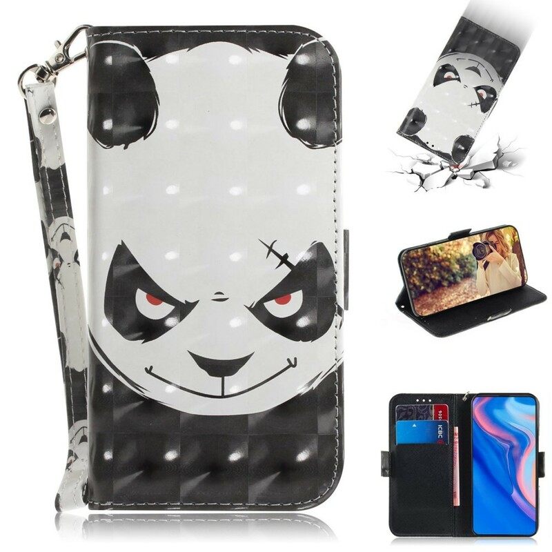 δερματινη θηκη Huawei P Smart Z / Honor 9X με κορδονι Angry Panda Με Strap