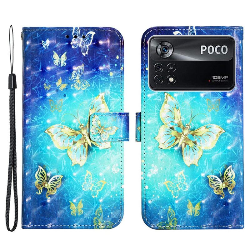 δερματινη θηκη Poco X4 Pro 5G με κορδονι Flight Of Strap Butterflies