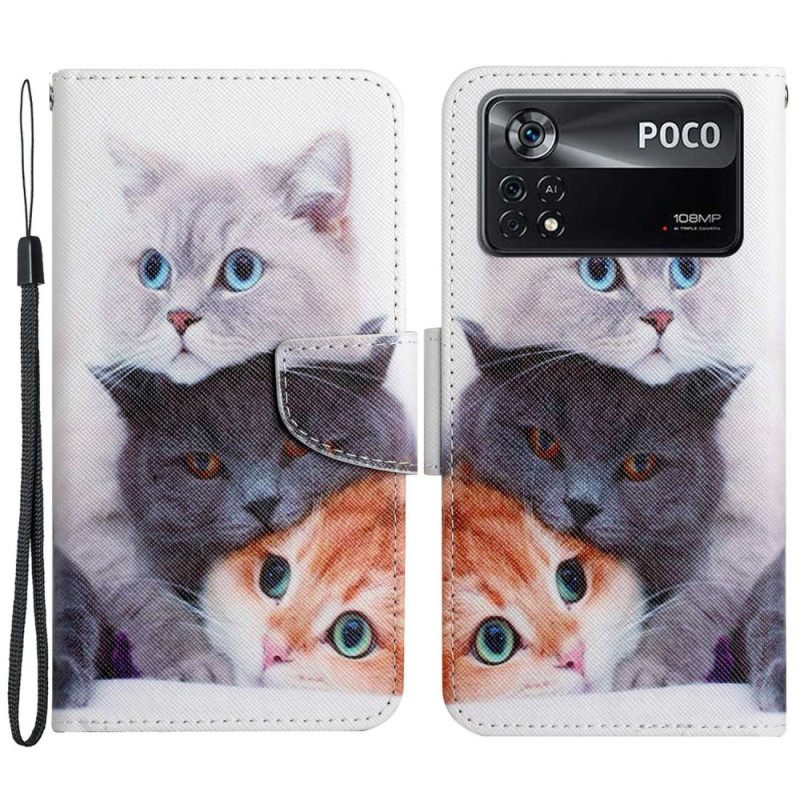 δερματινη θηκη Poco X4 Pro 5G με κορδονι Μόνο Thong Cats