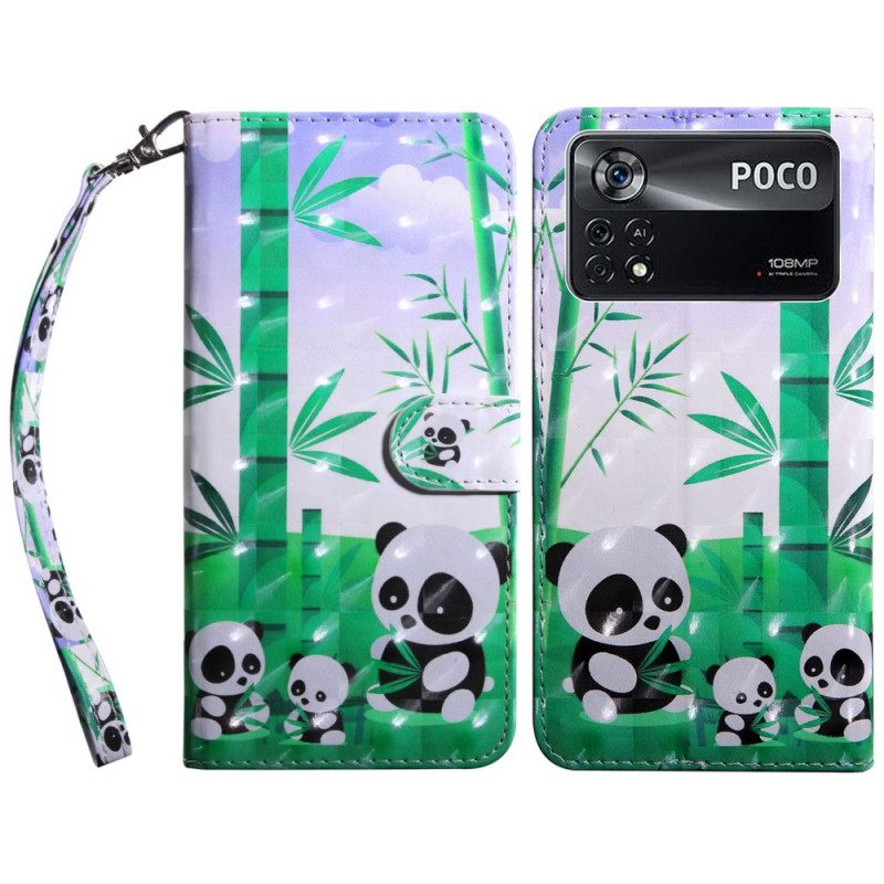 δερματινη θηκη Poco X4 Pro 5G με κορδονι Οικογένεια Panda Lanyard