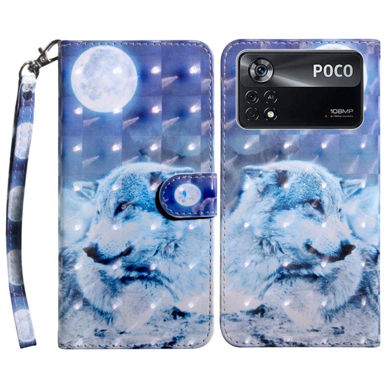 δερματινη θηκη Poco X4 Pro 5G με κορδονι Strap Wolf Gaze