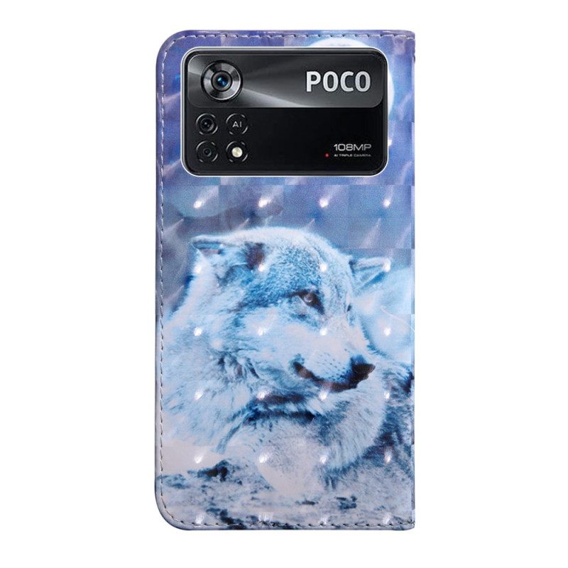 δερματινη θηκη Poco X4 Pro 5G με κορδονι Strap Wolf Gaze