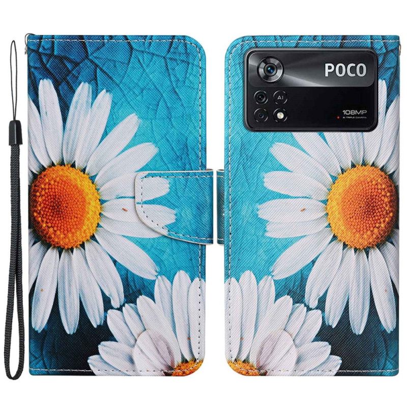 δερματινη θηκη Poco X4 Pro 5G με κορδονι Strappy Daisies