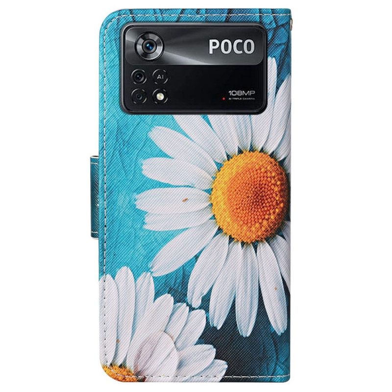 δερματινη θηκη Poco X4 Pro 5G με κορδονι Strappy Daisies