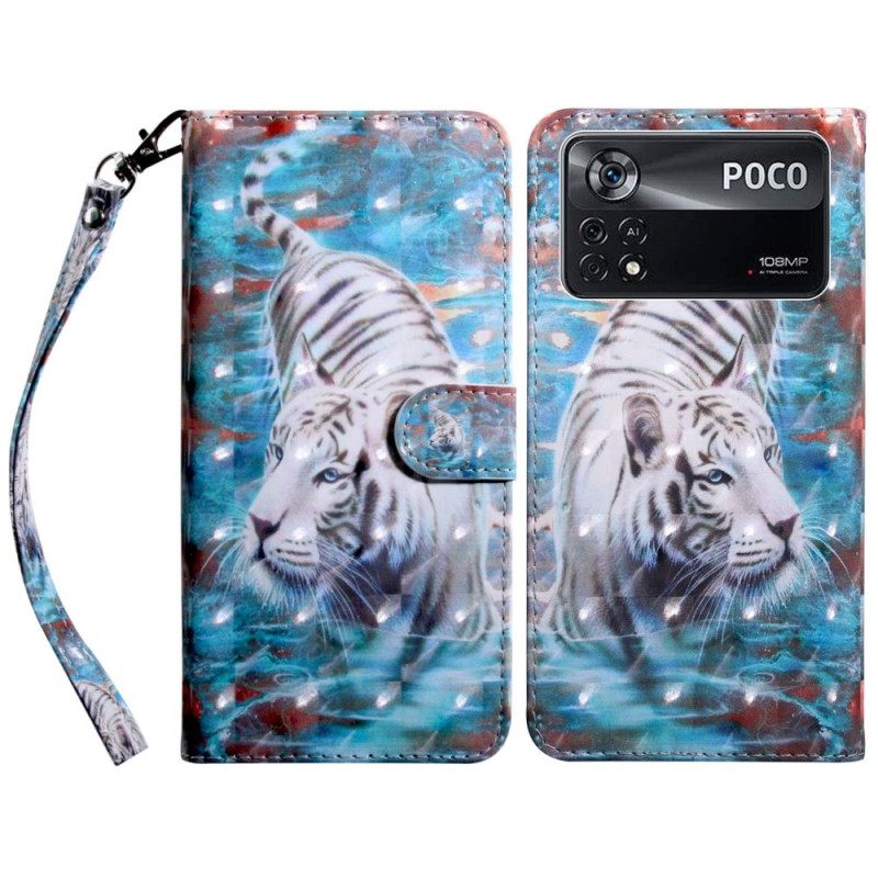 δερματινη θηκη Poco X4 Pro 5G με κορδονι Υπέροχο Strappy Tiger