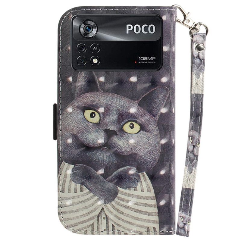 Κάλυμμα Poco X4 Pro 5G με κορδονι Γκρι Strappy Cat