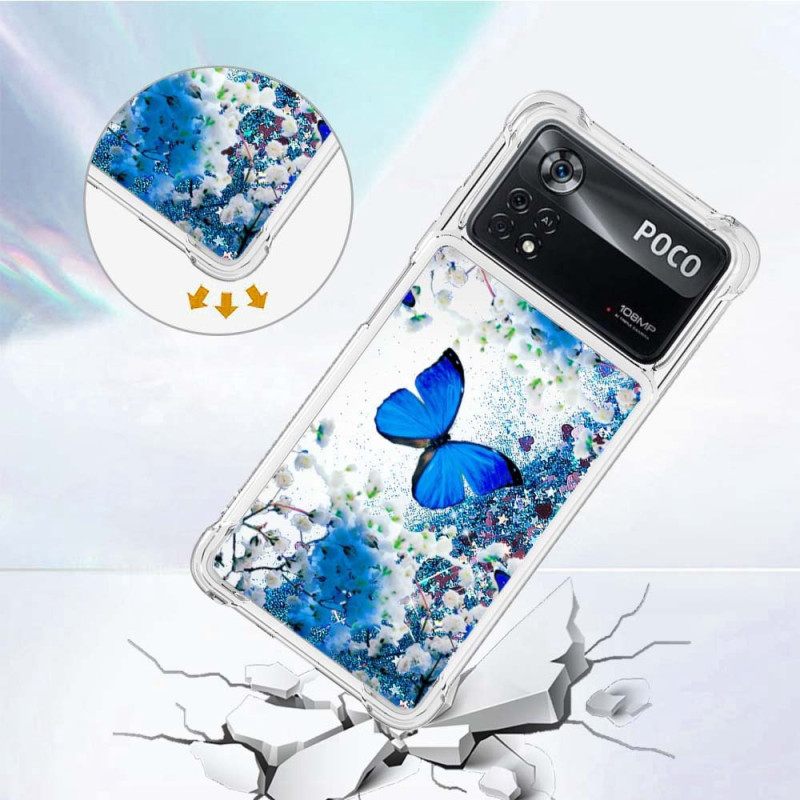 Θήκη Poco X4 Pro 5G Glitter Blue Butterflies