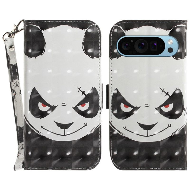 Δερματινη Θηκη Google Pixel 9 Angry Panda Love With Strap Σιλικόνης