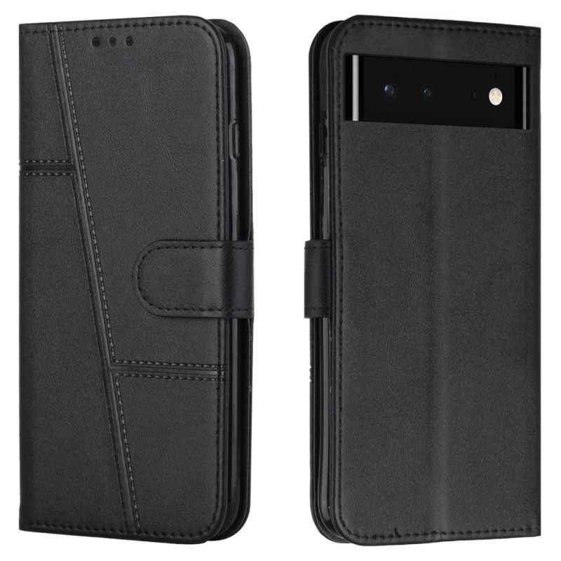 Θήκη Flip Google Pixel 6 με κορδονι Strappy Geo Leather Effect