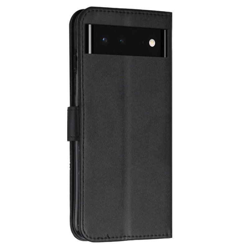 Θήκη Flip Google Pixel 6 με κορδονι Strappy Geo Leather Effect