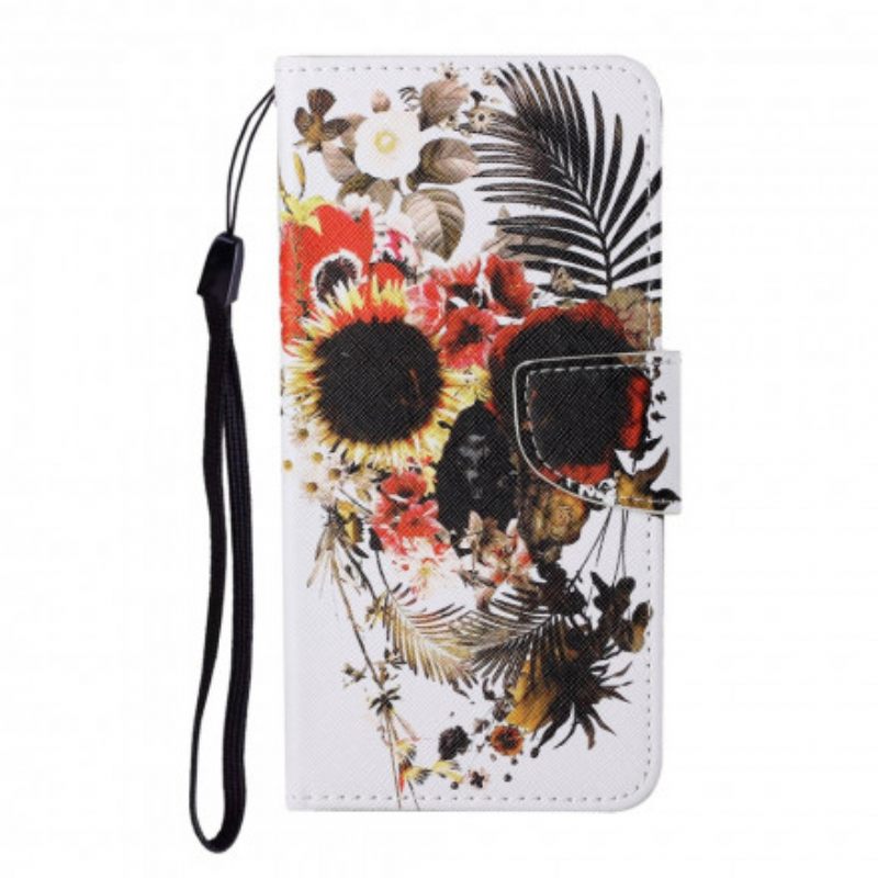 Θήκη Flip Oppo A15 Floral Skull Με Κορδόνι