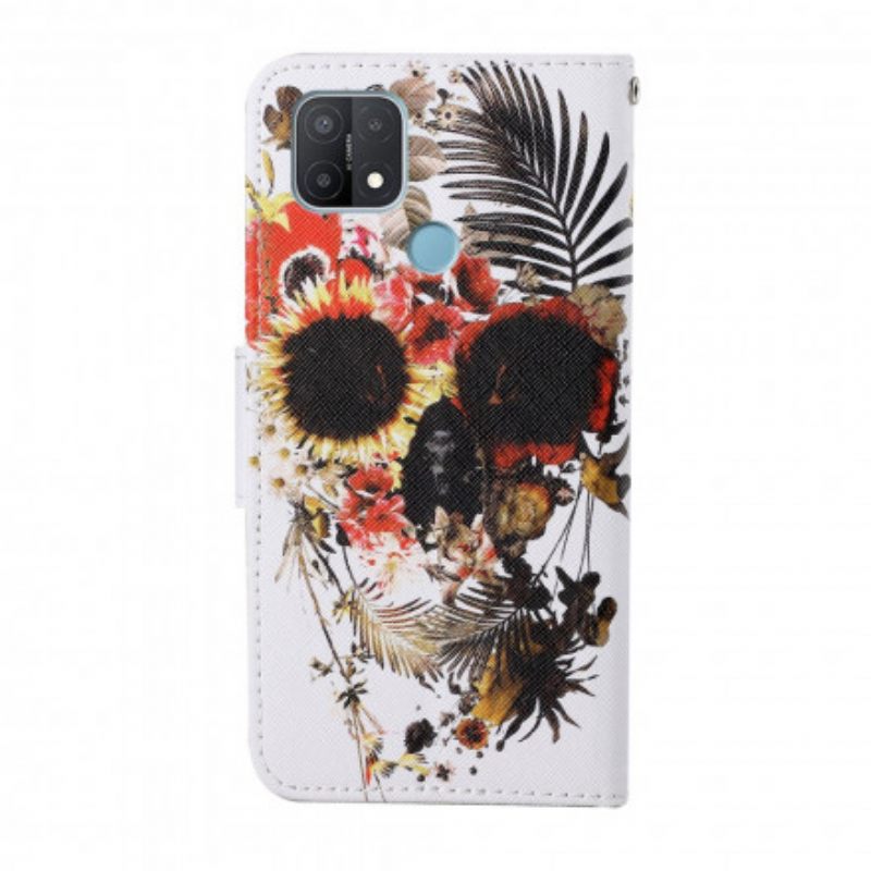 Θήκη Flip Oppo A15 Floral Skull Με Κορδόνι