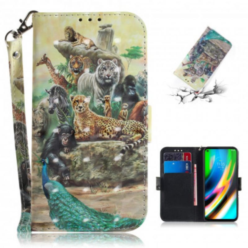 Κάλυμμα Moto G9 Plus με κορδονι Safari Animals Strap