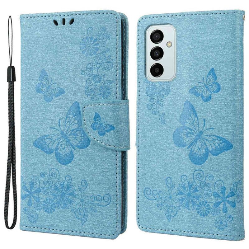 δερματινη θηκη Samsung Galaxy M23 5G με κορδονι Strap Butterflies