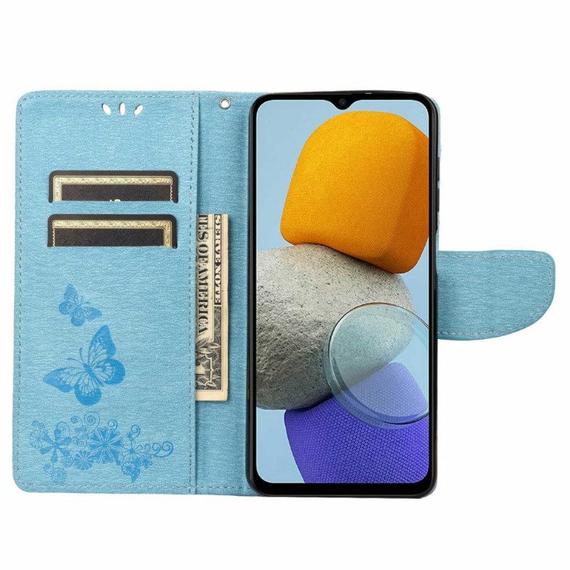 δερματινη θηκη Samsung Galaxy M23 5G με κορδονι Strap Butterflies